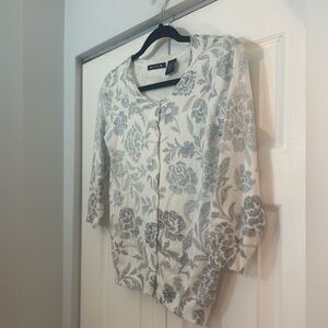 Architect Floral Cardigan Women’s Small Blue White Button Front Sweater